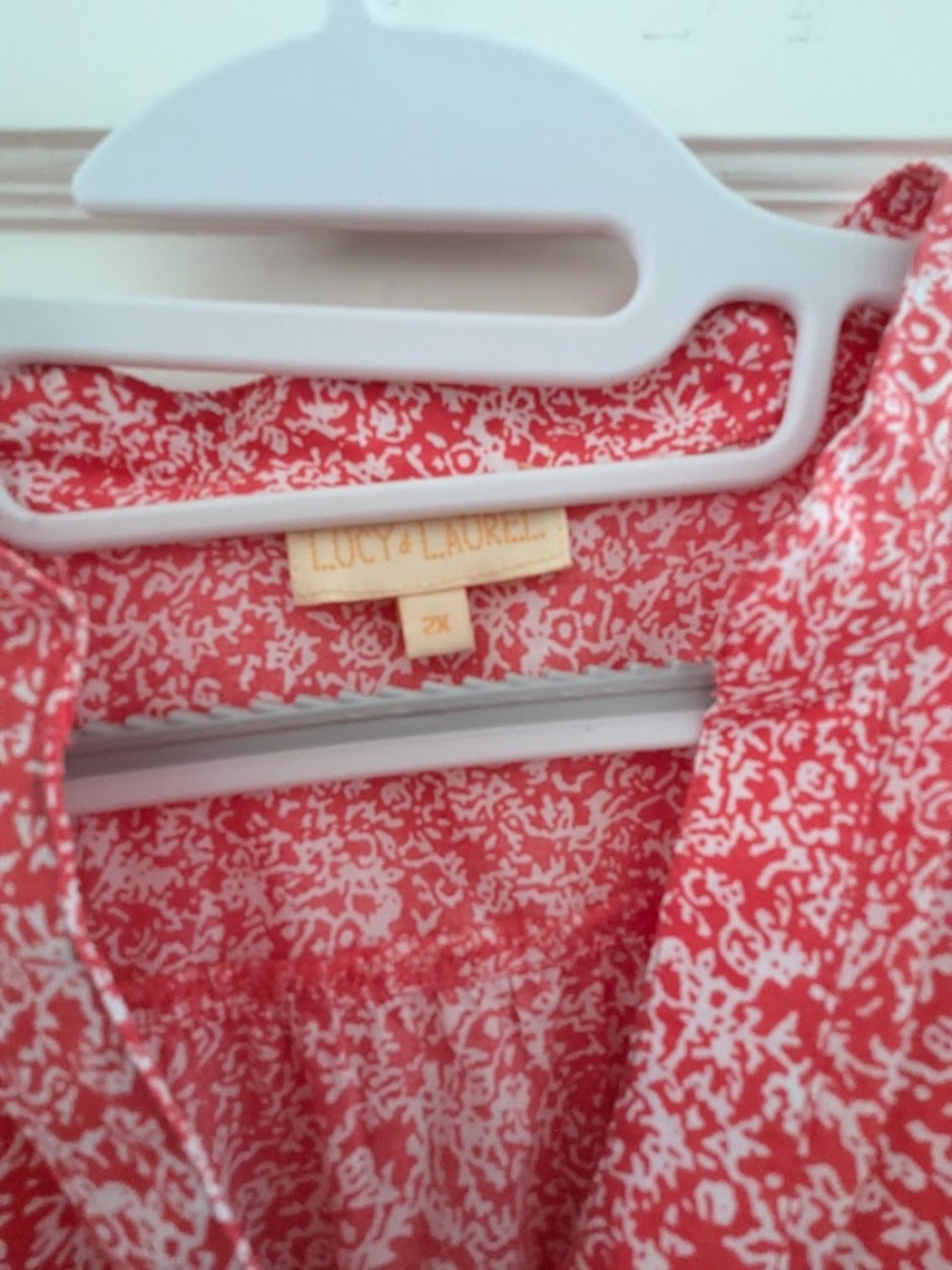 Lucy & Laurel Cotton Popover Blouse, Coral & White, Plus Size 2x - Picture 3 of 7